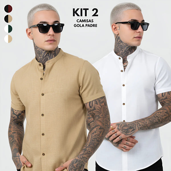 |Kit 2| Camisas Gola Padre em Tecido Premium Anti Amasso