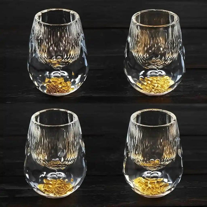 Copo Diamante Luxo com Fundo Duplo e Lascas Douradas para Baijiu, Licor, Cachaça, Tequila e Shots | Haustter